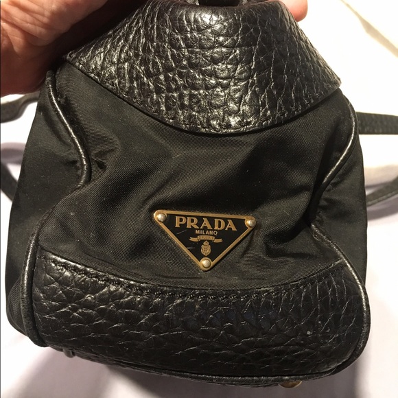 Prada Vitello Trimmed Tessuto Bowler Bag Satchel Shoulder Handbag - Picture 16 of 16